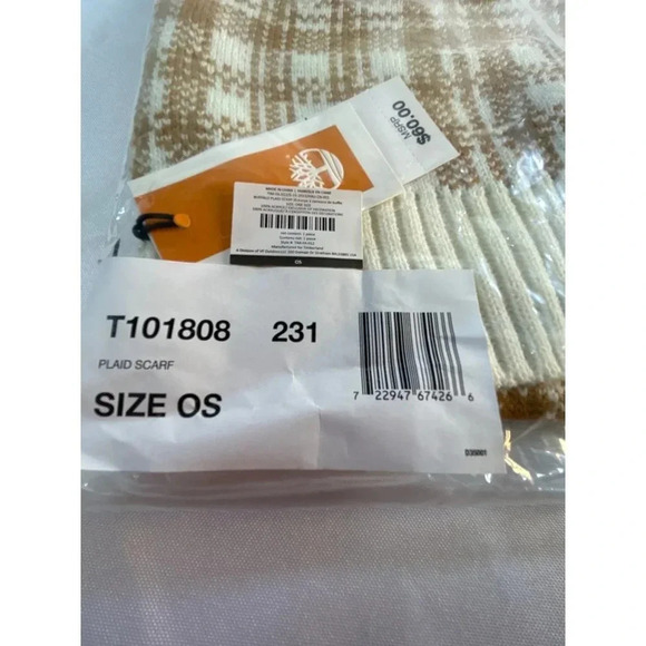 Timberland  Buffalo Plaid Scarf Taupe/Cream Size OS - Picture 3 of 5